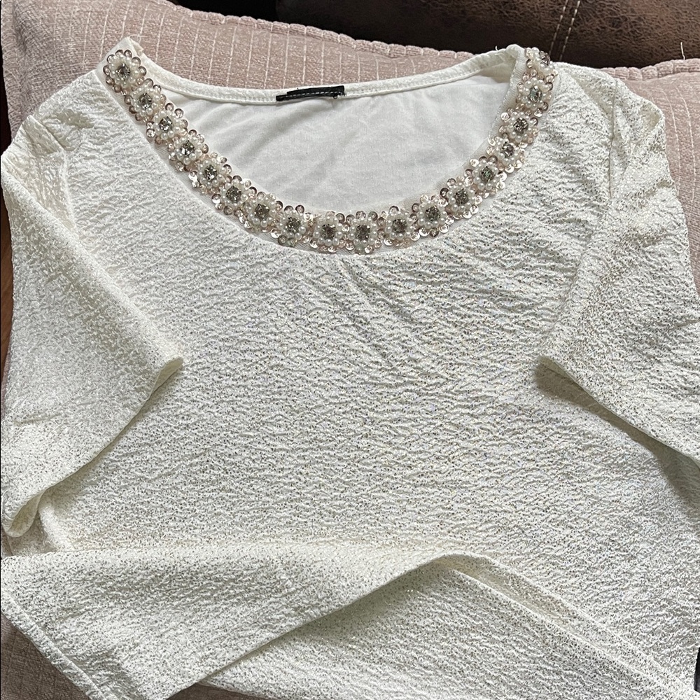 Elegant White Embellished Women's Top